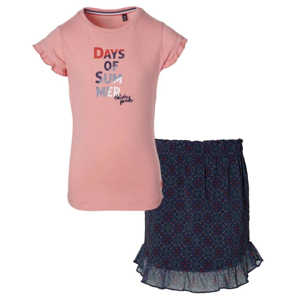NWT - Quapi - Girls Pink T-Shirt and Navy Skirt Set